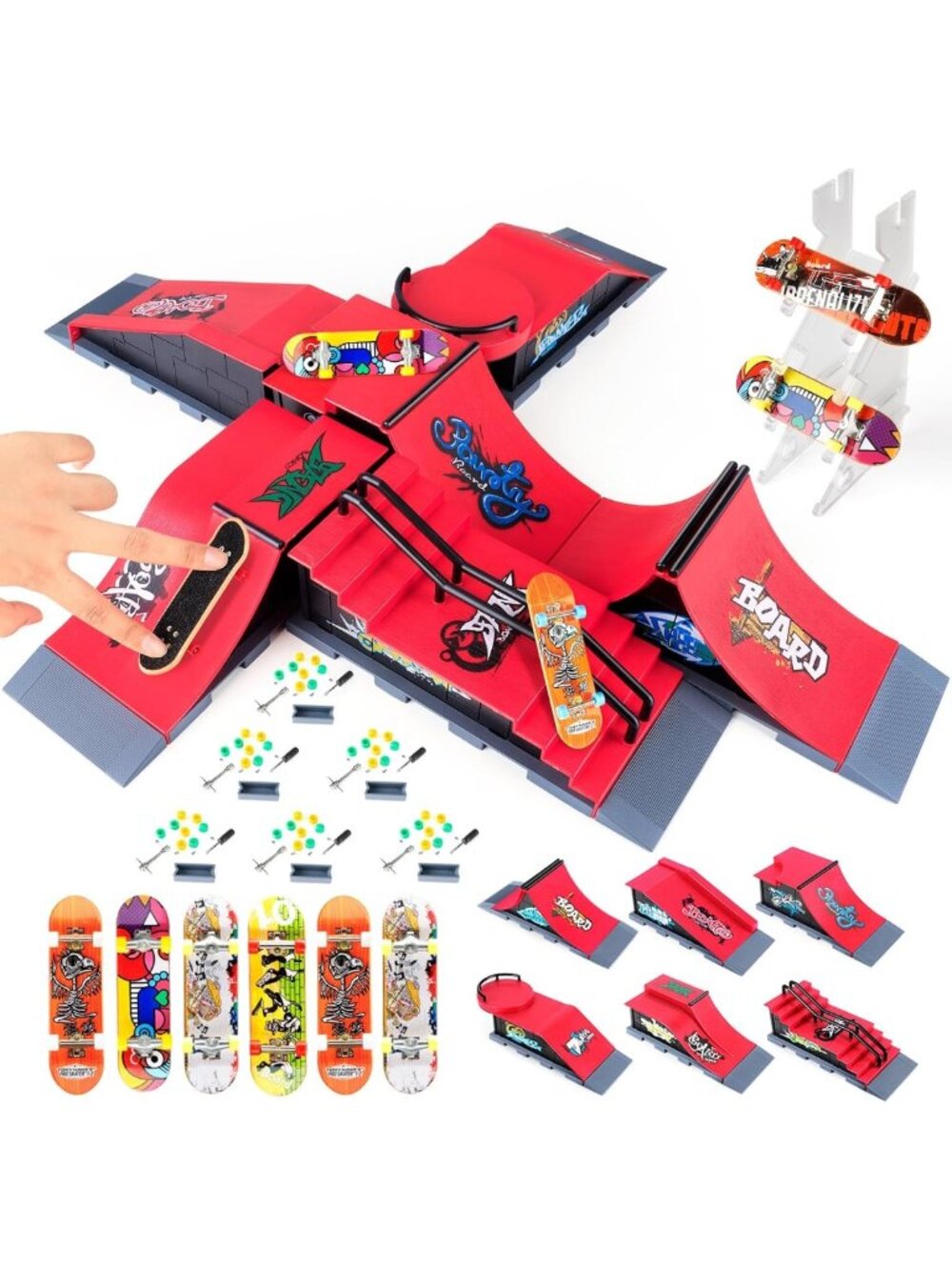 6-in-1 Finger Skateboard Ramp Set | Mini Skatepark Kit with 6 Boards